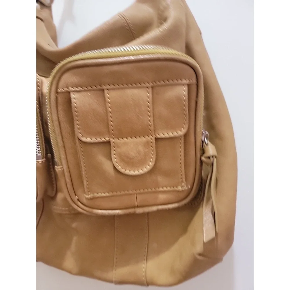 Chocolat Blu Pocket Hobo Bag Genuine Tan Leather Handbag Large Shoulder Purse